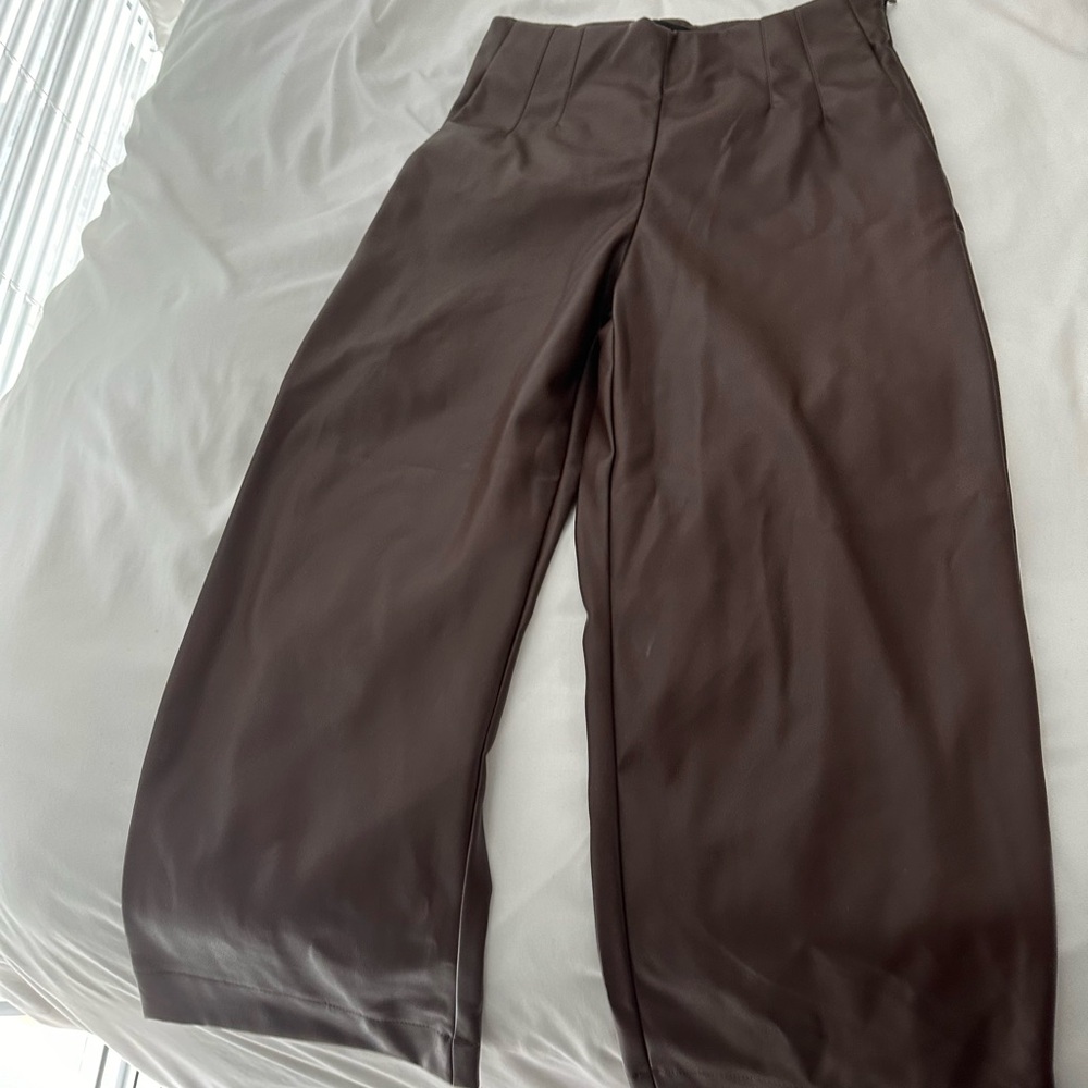 Brown faux leather pants